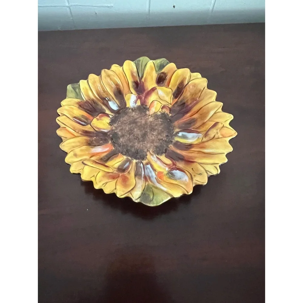 Clay Art Ceramic Sunflower Bowl Hand Painted Yellow Brown Floral 5.5